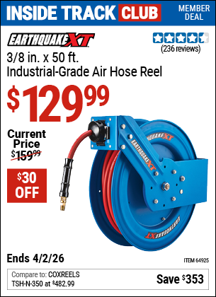 www.hfqpdb.com - EARTHQUAKE XT 3/8 IN. X 50 FT. INDUSTRIAL-GRADE AIR HOSE REEL Lot No. 64925