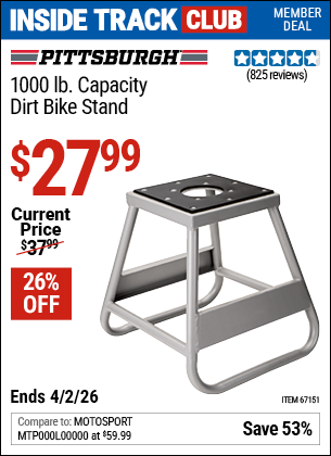www.hfqpdb.com - PITTSBURGH 1000 LB. CAPACITY DIRT BIKE STAND Lot No. 67151