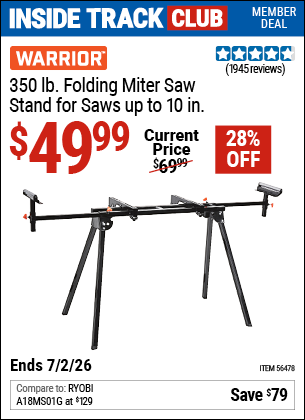 www.hfqpdb.com - WARRIOR 350 LB. FOLDING MITER SAW STAND FOR SAWS UP TO 10 IN. Lot No. 56478