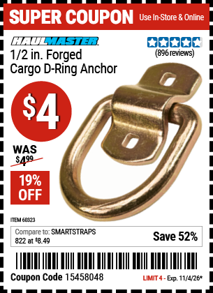 www.hfqpdb.com - HAUL-MASTER 1/2 IN. FORGED CARGO D-RING ANCHOR Lot No. 60323