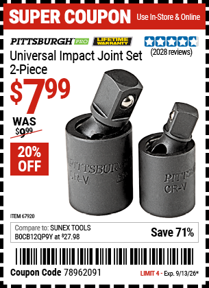 www.hfqpdb.com - PITTSBURGH PRO UNIVERSAL IMPACT JOINT SET, 2-PIECE Lot No. 67920