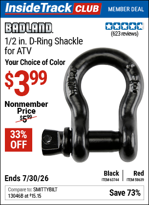 www.hfqpdb.com - BADLAND 1/2 IN. D-RING SHACKLE FOR ATV Lot No. 63744/58639