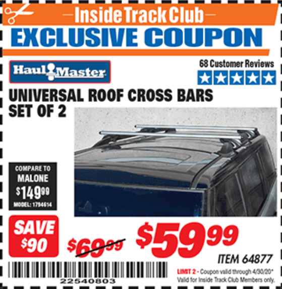 Universal Roof Cross Bars Set of 2