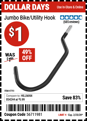 www.hfqpdb.com - JUMBO BIKE/UTILITY HOOK Lot No. 47751