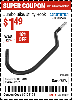www.hfqpdb.com - JUMBO BIKE/UTILITY HOOK Lot No. 47751