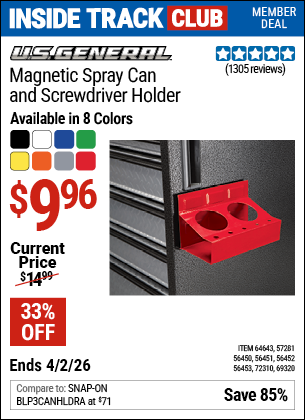 www.hfqpdb.com - U.S. GENERAL MAGNETIC SPRAY CAN AND SCREWDRIVER HOLDER Lot No. 56450/56451/56452/56453/57281/64643/69320/72310