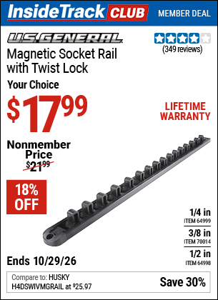 www.hfqpdb.com - U.S. GENERAL 1/2 IN. MAGNETIC SOCKET RAIL WITH TWIST LOCK Lot No. 64998