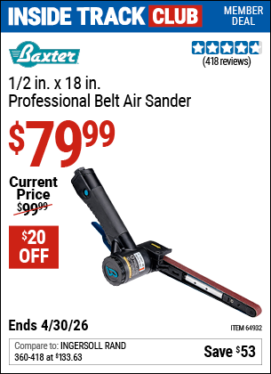 Harbor Freight BAXTER 1/2 IN. X 18 IN. PROFESSIONAL BELT AIR SANDER coupon