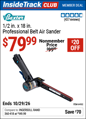 Harbor Freight BAXTER 1/2 IN. X 18 IN. PROFESSIONAL BELT AIR SANDER coupon