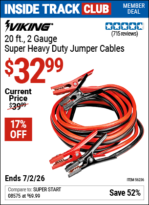 www.hfqpdb.com - VIKING 20 FT., 2 GAUGE SUPER HEAVY DUTY JUMPER CABLES Lot No. 56236