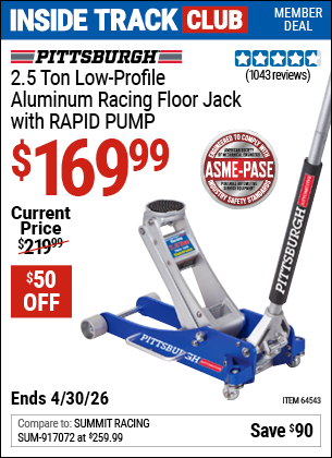 www.hfqpdb.com - PITTSBURGH 2.5 TON LOW-PROFILE ALUMINUM RACING FLOOR JACK WITH RAPID PUMP Lot No. 64543/64553