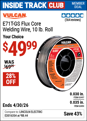 Harbor Freight VULCAN E71T-GS FLUX CORE WELDING WIRE, 10 LB. ROLL coupon