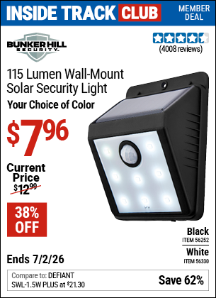 www.hfqpdb.com - BUNKER HILL SECURITY 115 LUMEN WALL-MOUNT SOLAR SECURITY LIGHT Lot No. 56252/56330