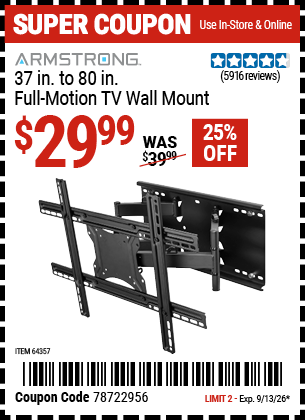 www.hfqpdb.com - ARMSTRONG 37 IN. TO 80 IN. FULL-MOTION TV WALL MOUNT Lot No. 64357