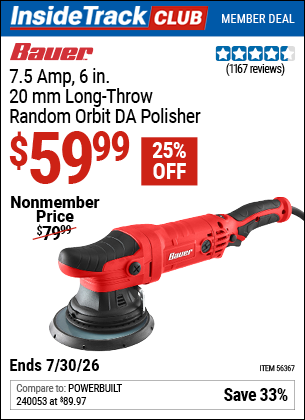 www.hfqpdb.com - BAUER 7.5 AMP, 6 IN., 20 MM LONG-THROW RANDOM ORBIT DA POLISHER Lot No. 56367