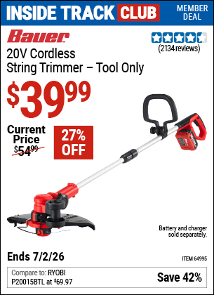 www.hfqpdb.com - BAUER 20V CORDLESS STRING TRIMMER &ndash; TOOL ONLY Lot No. 64995