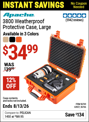 www.hfqpdb.com - APACHE 3800 WEATHERPROOF PROTECTIVE CASE, LARGE Lot No. 56766/56769/63927