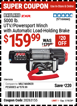 www.hfqpdb.com - BADLAND ZXR 5000 LB. UTV/POWERSPORT WINCH WITH AUTOMATIC LOAD-HOLDING BRAKE Lot No. 56326/56530
