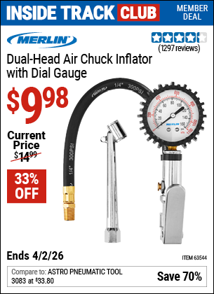 www.hfqpdb.com - MERLIN DUAL-HEAD AIR CHUCK INFLATOR WITH DIAL GAUGE Lot No. 63544