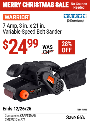 www.hfqpdb.com - WARRIOR 7 AMP, 3 IN. X 21 IN. VARIABLE-SPEED BELT SANDER Lot No. 56916