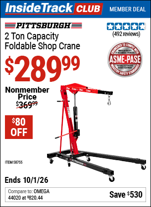 www.hfqpdb.com - PITTSBURGH 2 TON CAPACITY FOLDABLE SHOP CRANE Lot No. 58755