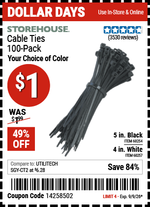 www.hfqpdb.com - STOREHOUSE CABLE TIES, 100-PACK Lot No. 60254/60257