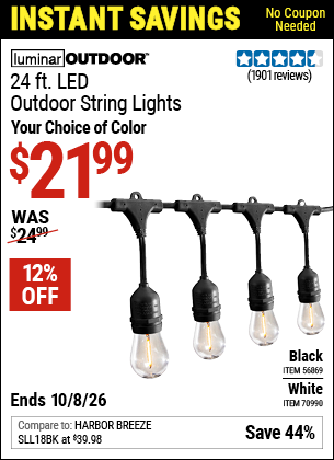www.hfqpdb.com - LUMINAR OUTDOOR 24 FT. LED OUTDOOR STRING LIGHTS Lot No. 56869/70990