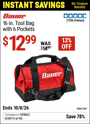 www.hfqpdb.com - BAUER 16 IN. TOOL BAG WITH 6 POCKETS Lot No. 57487