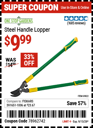 www.hfqpdb.com - ONE STOP GARDENS STEEL HANDLE LOPPER Lot No. 69822