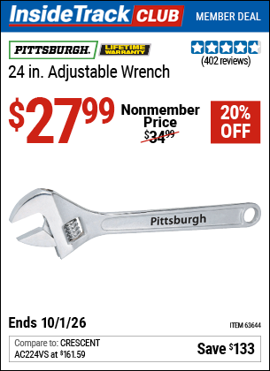 www.hfqpdb.com - PITTSBURGH 24 IN. ADJUSTABLE WRENCH Lot No. 63644