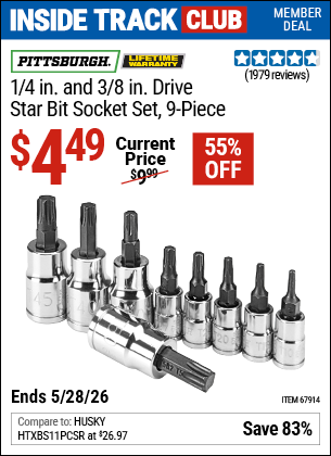 www.hfqpdb.com - PITTSBURGH 1/4 IN. AND 3/8 IN. DRIVE STAR BIT SOCKET SET, 9-PIECE Lot No. 67914