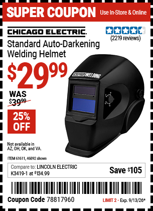 www.hfqpdb.com - CHICAGO ELECTRIC STANDARD AUTO-DARKENING WELDING HELMET Lot No. 46092/61611