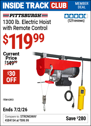 www.hfqpdb.com - PITTSBURGH 1300 LB. ELECTRIC HOIST WITH REMOTE CONTROL Lot No. 62853
