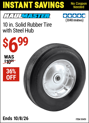 www.hfqpdb.com - HAUL-MASTER 10 IN. SOLID RUBBER TIRE WITH STEEL HUB Lot No. 35459