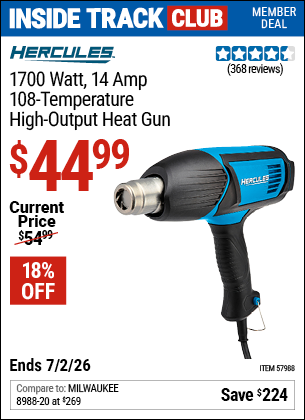 www.hfqpdb.com - HERCULES 1700 WATT, 14 AMP, 108-TEMPERATURE HIGH-OUTPUT HEAT GUN Lot No. 57988