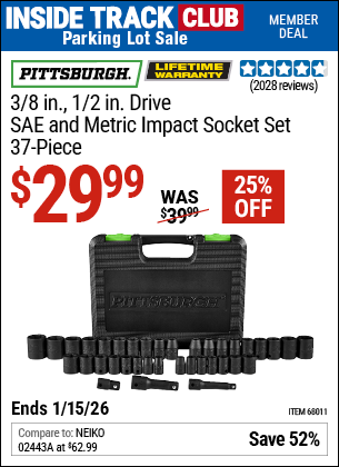 www.hfqpdb.com - PITTSBURGH 3/8 IN., 1/2 IN. DRIVE SAE AND METRIC IMPACT SOCKET SET, 37-PIECE Lot No. 68011