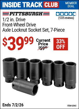 www.hfqpdb.com - PITTSBURGH 1/2 IN. DRIVE FRONT-WHEEL DRIVE AXLE LOCKNUT SOCKET SET, 7-PIECE Lot No. 62842