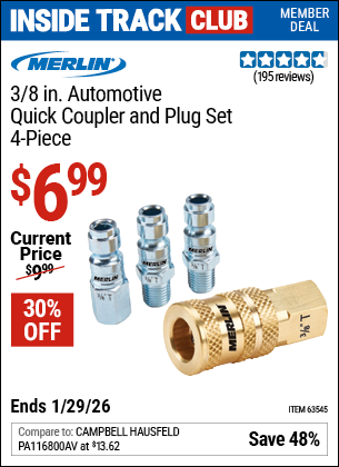 www.hfqpdb.com - MERLIN 3/8 IN. AUTOMOTIVE QUICK COUPLER AND PLUG SET, 4-PIECE Lot No. 63545