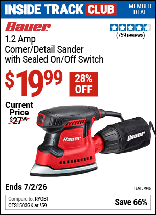 www.hfqpdb.com - BAUER 1.2 AMP CORNER/DETAIL SANDER WITH SEALED ON/OFF SWITCH Lot No. 57946