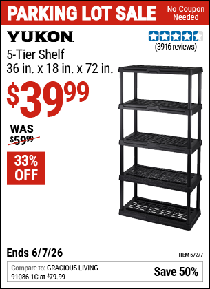 Harbor Freight YUKON 5-TIER SHELF, 36 IN. X 18 IN. X 72 IN. coupon