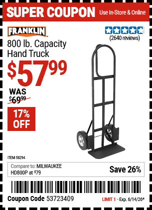 www.hfqpdb.com - FRANKLIN 800 LB. CAPACITY HAND TRUCK Lot No. 58294