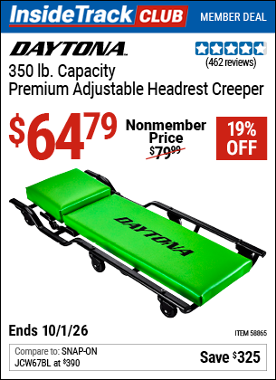 www.hfqpdb.com - DAYTONA 350 LB. CAPACITY PREMIUM ADJUSTABLE HEADREST CREEPER Lot No. 58865