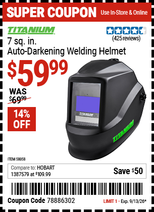 www.hfqpdb.com - TITANIUM 7 SQ. IN. AUTO-DARKENING WELDING HELMET Lot No. 58058