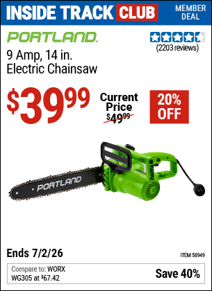 www.hfqpdb.com - PORTLAND 9 AMP, 14 IN. ELECTRIC CHAINSAW Lot No. 58949