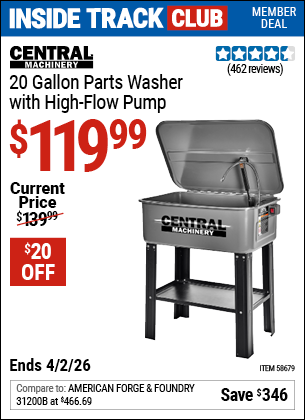www.hfqpdb.com - CENTRAL MACHINERY 20 GALLON PARTS WASHER WITH HIGH-FLOW PUMP Lot No. 58679
