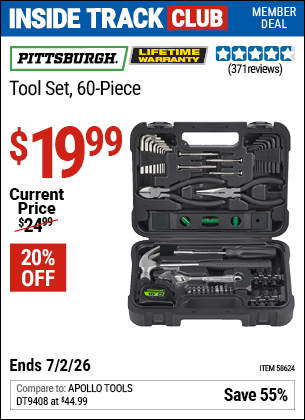 www.hfqpdb.com - PITTSBURGH TOOL SET, 60-PIECE Lot No. 58624
