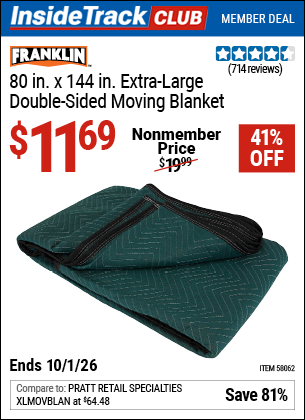 www.hfqpdb.com - FRANKLIN 80 IN. X 144 IN. EXTRA-LARGE DOUBLE-SIDED MOVING BLANKET Lot No. 58062