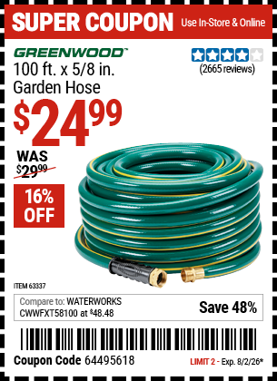 www.hfqpdb.com - GREENWOOD 100 FT. X 5/8 IN. GARDEN HOSE Lot No. 63337