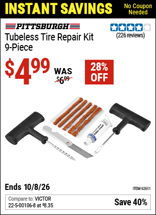 www.hfqpdb.com - PITTSBURGH TUBELESS TIRE REPAIR KIT, 9-PIECE Lot No. 62611