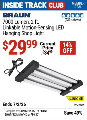 www.hfqpdb.com - BRAUN 7000 LUMEN, 2 FT. LINKABLE MOTION-SENSING LED HANGING SHOP LIGHT Lot No. 58465